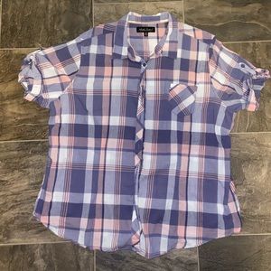 Purple and Pink Plaid Button Down Collared Shirt